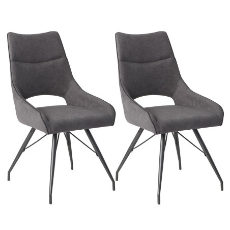 Lot de 2 chaises tissu gris anthracite pieds métal laqué gris - SILOUANOR