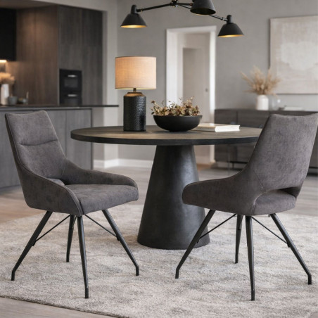 Lot de 2 chaises tissu gris anthracite pieds métal laqué gris - SILOUANOR