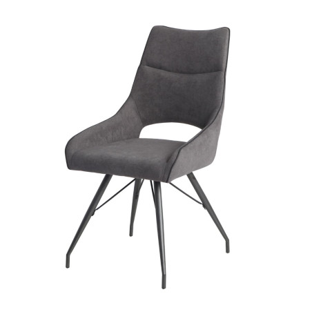 Lot de 2 chaises tissu gris anthracite pieds métal laqué gris - SILOUANOR