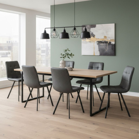 Lot de 2 chaises matelassées tissu toucher doux gris pieds métal anthracite - MOALIOR