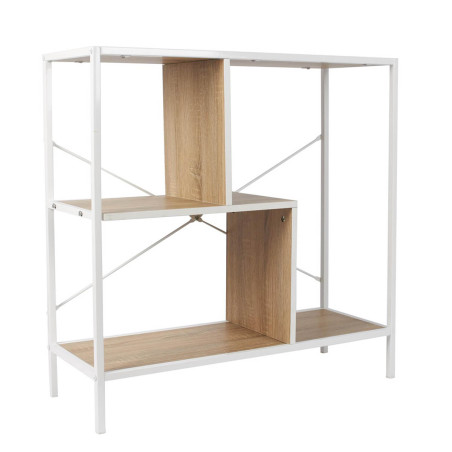 Etagère 3 niveaux aspect bois et métal blanc - ENDIO