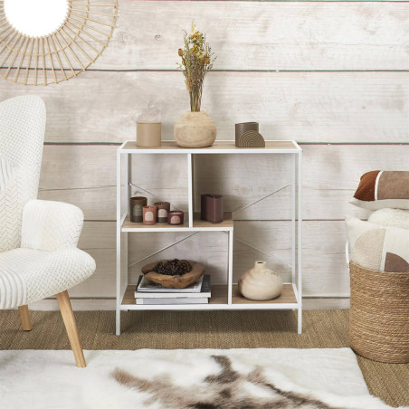 Etagère 3 niveaux aspect bois et métal blanc - ENDIO