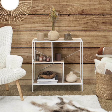 Etagère 3 niveaux aspect bois et métal blanc - ENDIO