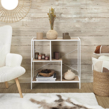 Etagère 3 niveaux aspect bois et métal blanc - ENDIO