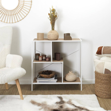 Etagère 3 niveaux aspect bois et métal blanc - ENDIO