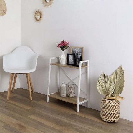 Étagère à 2 Niveaux Bois Métal Blanc - LIETO
