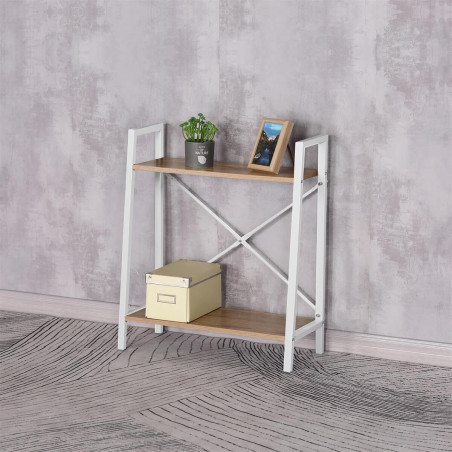 Étagère à 2 Niveaux Bois Métal Blanc - LIETO