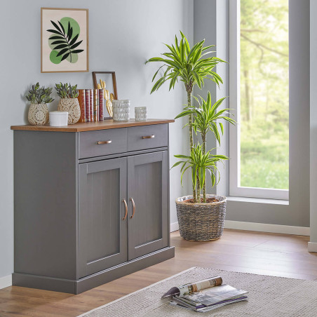 Buffet 2 portes 2 tiroirs gris - MELIO