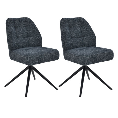 Lot de 2 chaises pivotantes en tissu chenillé gris bleuté - LINEOR