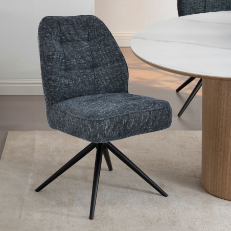 Lot de 2 chaises pivotantes en tissu chenillé gris bleuté - LINEOR