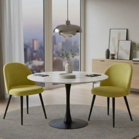 Lot de 2 chaises tissu velours jaune pieds bois teinté wengué - NUBILOR