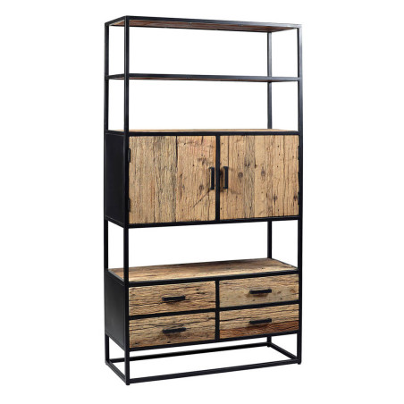 Étagère bibliothèque 2 portes 4 tiroirs teck recyclé métal noir - TANIRA