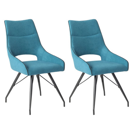 Lot de 2 chaises tissu bleu pieds métal gris - SILOUANOR