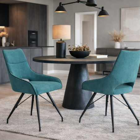 Lot de 2 chaises tissu bleu pieds métal gris - SILOUANOR