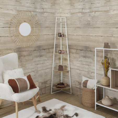Etagère d'angle métal blanc plateau imitation bois - DANGO