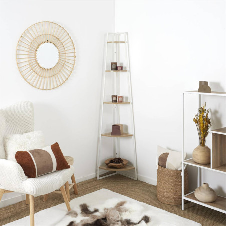 Etagère d'angle métal blanc plateau imitation bois - DANGO