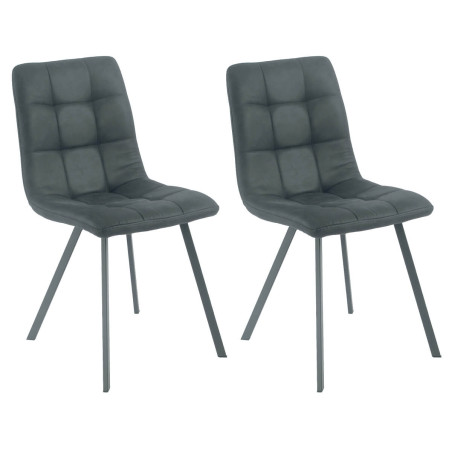 Lot de 2 chaises matelassées grises piètement gris mat - MOARO