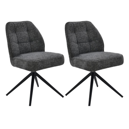 Lot de 2 chaises pivotantes en tissu chenillé gris foncé - LINEOR