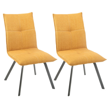 Lot de 2 Chaises Tissu Texturé Jaune Moutarde - PASCAL