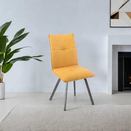 Lot de 2 Chaises Tissu Texturé Jaune Moutarde - PASCAL