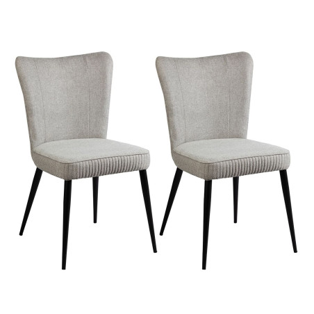 Lot de 2 Chaises Tissu Gris Clair Chiné Pieds Métal Noir Mat - MAURIA