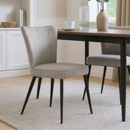 Lot de 2 Chaises Tissu Gris Clair Chiné Pieds Métal Noir Mat - MAURIA