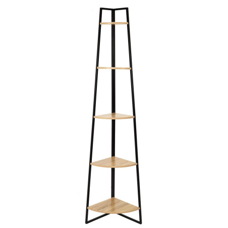 Étagère d’angle métal noir plateau imitation bois - DANGO