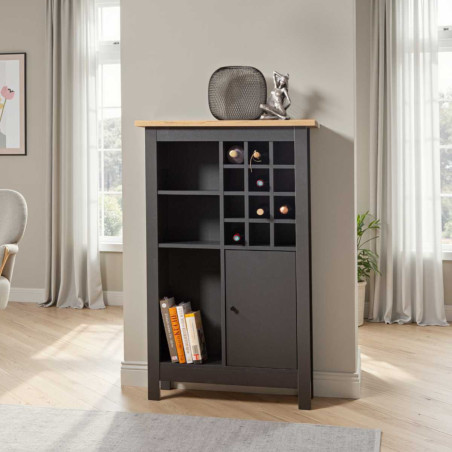 Rangement de Cuisine pour Bouteilles Anthracite et Plateau Effet Bois - KENIO