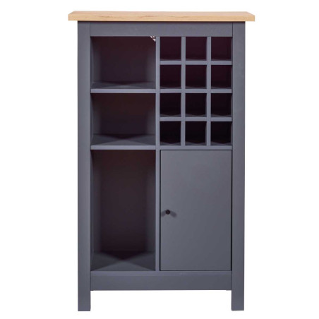 Rangement de Cuisine pour Bouteilles Anthracite et Plateau Effet Bois - KENIO