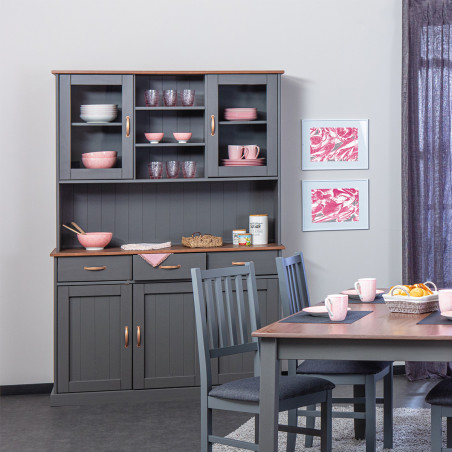 Buffet Vaisselier 5 Portes 3 Tiroirs Gris - MELIO