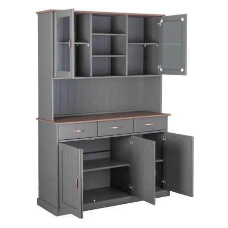 Buffet Vaisselier 5 Portes 3 Tiroirs Gris - MELIO