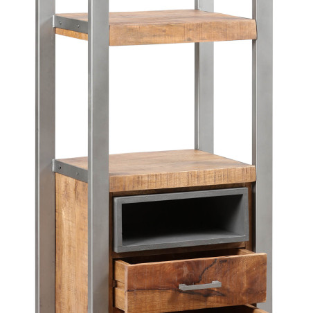 Etagère multi-rangements en bois massif recyclé et acier patiné - MANGOVROR
