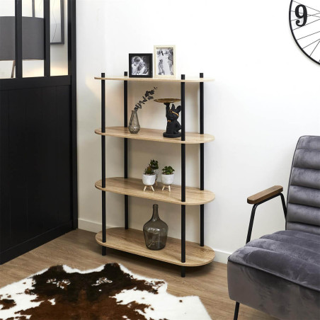 Etagère 4 Tablettes Ovales Aspect Bois Pieds Noirs - ENTEN