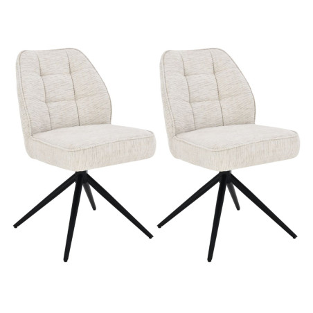 Lot de 2 chaises pivotantes en tissu chenillé écru - LINEOR