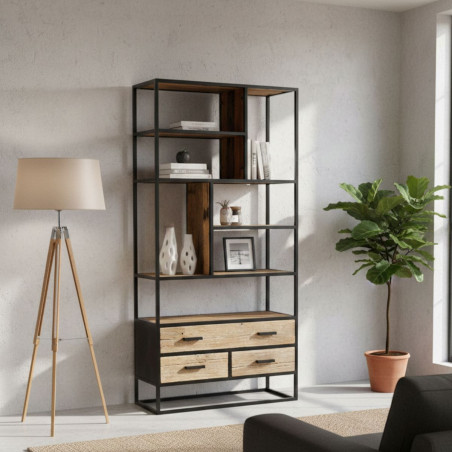 Etagère 3 Tiroirs en Teck Recyclé et Métal - TANIRA