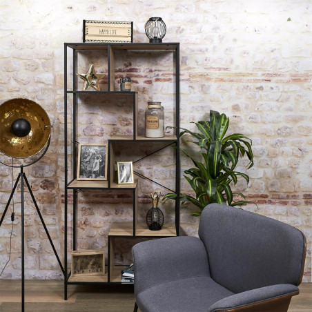Etagère 6 Niveaux Aspect Bois et Métal Noir - ENDIO