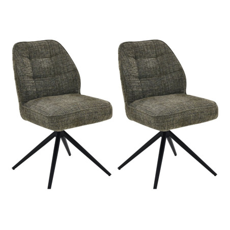 Lot de 2 chaises pivotantes en tissu chenillé vert - LINEOR