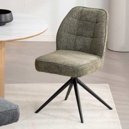 Lot de 2 chaises pivotantes en tissu chenillé vert - LINEOR