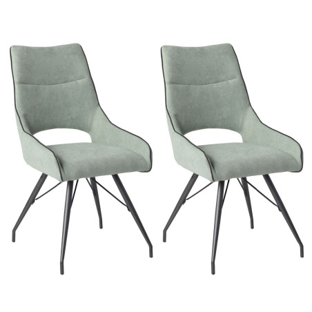 Lot de 2 chaises tissu vert d’eau pieds métal gris - SILOUANOR