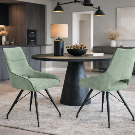 Lot de 2 chaises tissu vert d’eau pieds métal gris - SILOUANOR