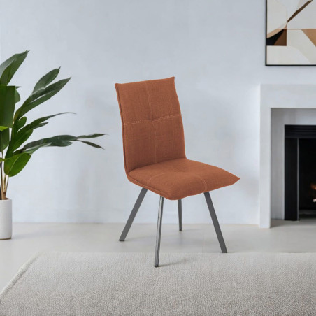 Lot de 2 Chaises Tissu Brique Terracotta - PASCAL