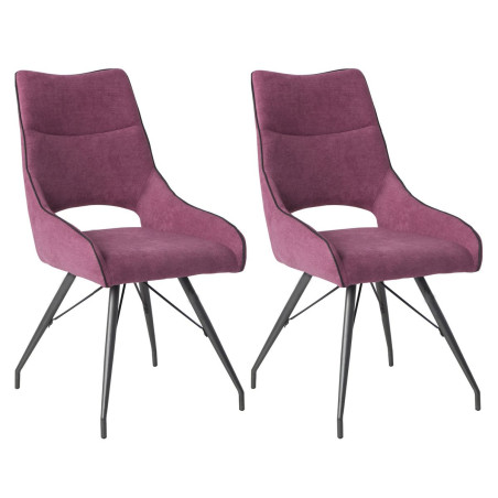 Lot de 2 chaises tissu violet pieds métal gris - SILOUANOR