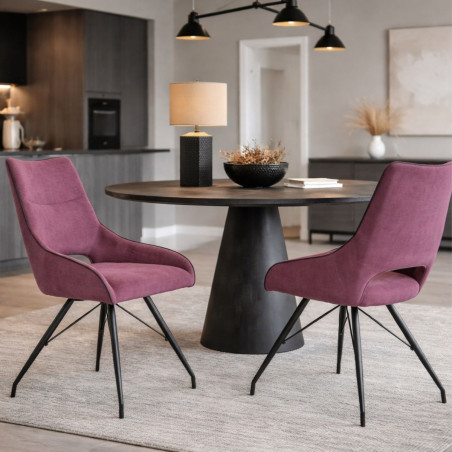 Lot de 2 chaises tissu violet pieds métal gris - SILOUANOR