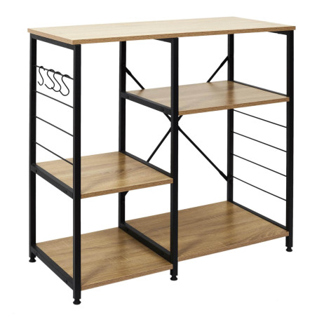 Meuble de Rangement Métal Noir avec Plateaux Effet Bois - STAVO