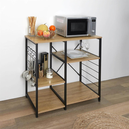 Meuble de Rangement Métal Noir avec Plateaux Effet Bois - STAVO