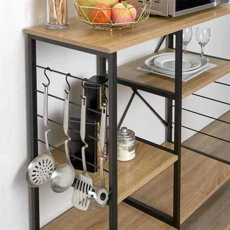 Meuble de Rangement Métal Noir avec Plateaux Effet Bois - STAVO