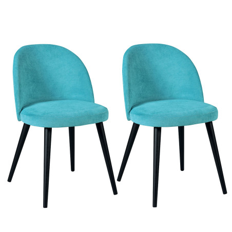 Lot de 2 chaises tissu velours bleu pieds bois teinté wengué - NUBILOR