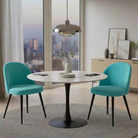 Lot de 2 chaises tissu velours bleu pieds bois teinté wengué - NUBILOR