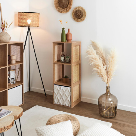 Rangement 3 Cases Effet Bois Façades Rotin - MAYRO