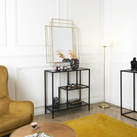 Etagère 3 Niveaux Verre Fumé et Métal Noir - ENDIO